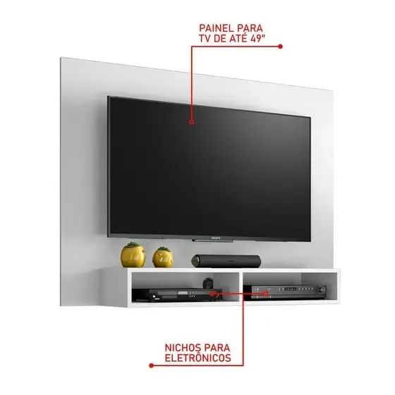 Painel Para TV Ate 43 Polegadas Com 2 Nichos Artely Eros Branco - Para Pronta Entrega  - Foto 2