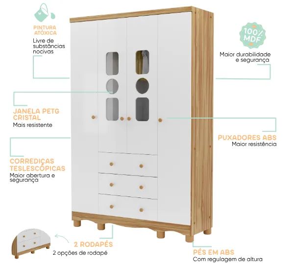 Guarda Roupa 4 Portas Tedy Peroba 100% MDF (Novo) - Foto 4