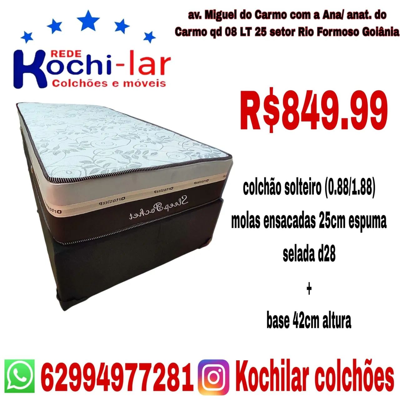 Colchão Solteiro Ortocrin 0,88x1,88 com Molas Ensacadas e Espuma D28