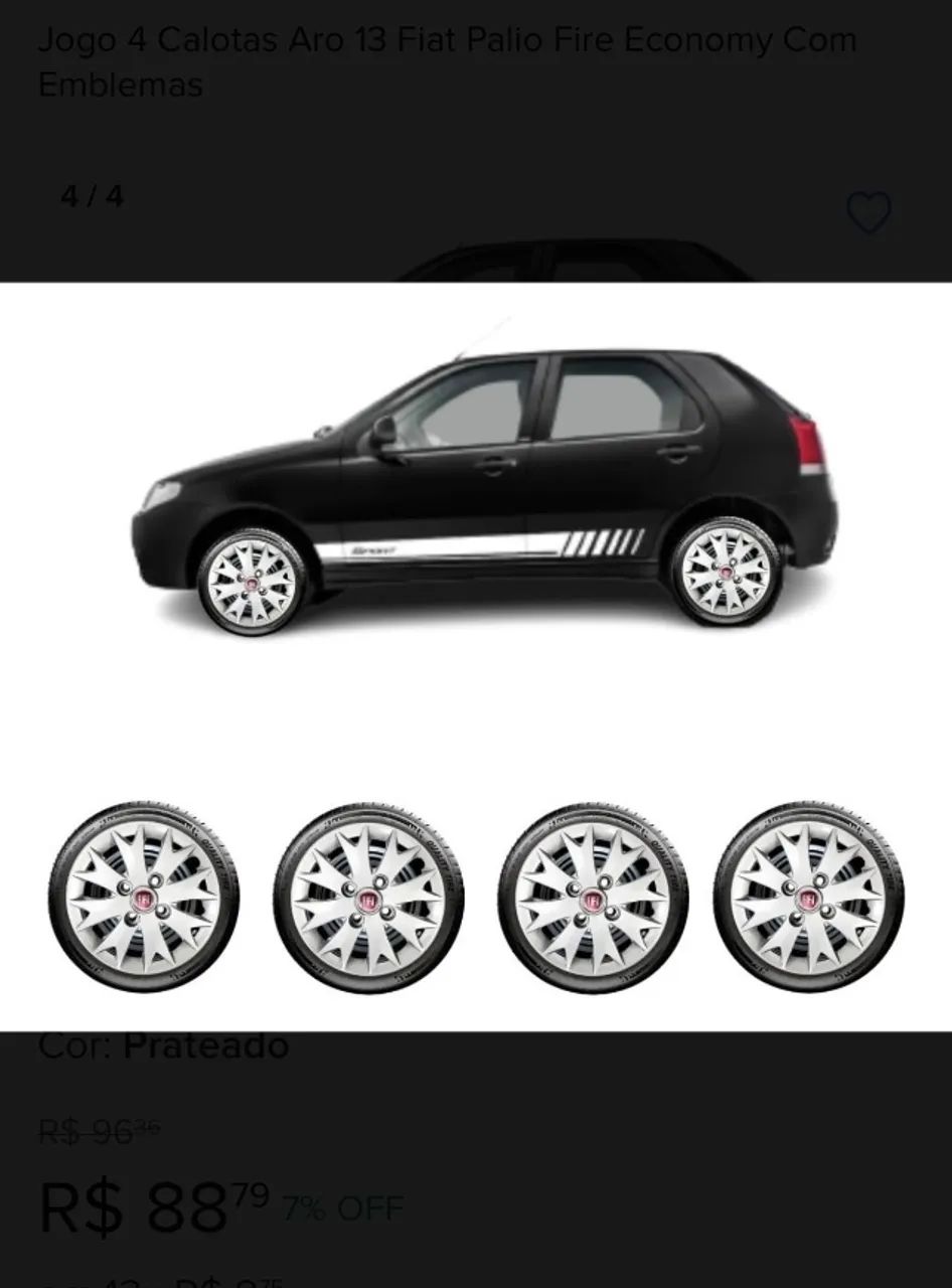 4 Calota Palio Fire Economy Flex Aro 13 Prata Com Emblema - Foto 3