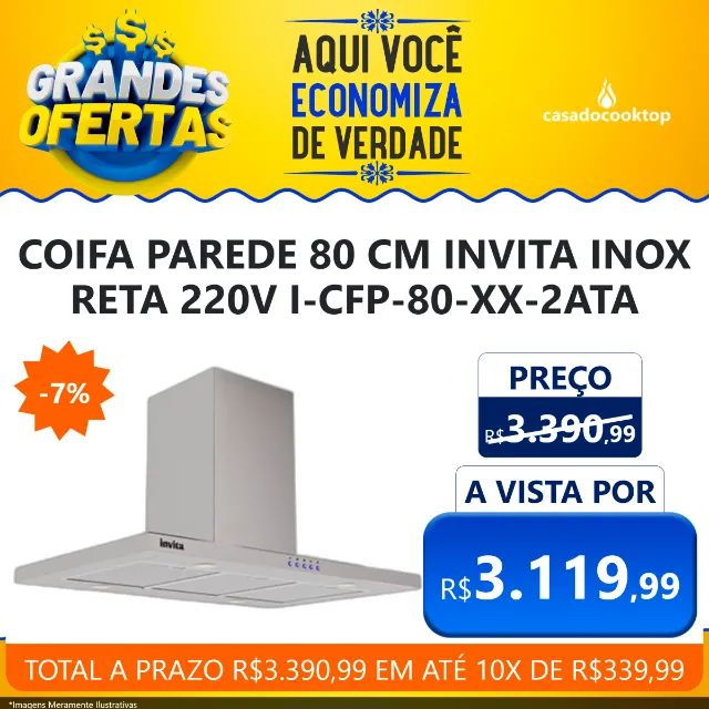 COIFA PAREDE 80 CM INVITA INOX RETA 220V I-CFP-80-XX-2ATA