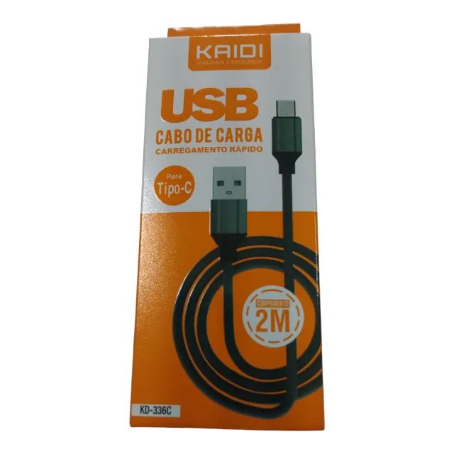 CABO CARREGAMENTO RÁPIDO USB/ TYPE-C 2MT PRETO KAIDI KD 336C