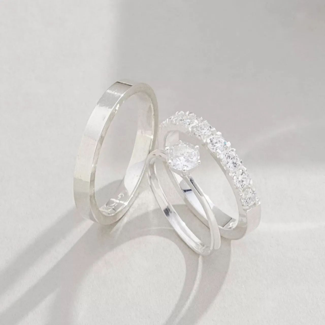 Conjunto de Anéis Prata 925 com Zircônias