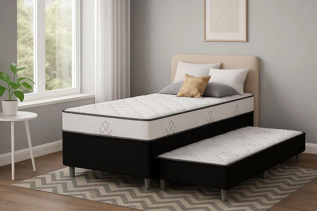 Cama box acoplada espuma firme solteiro novo 