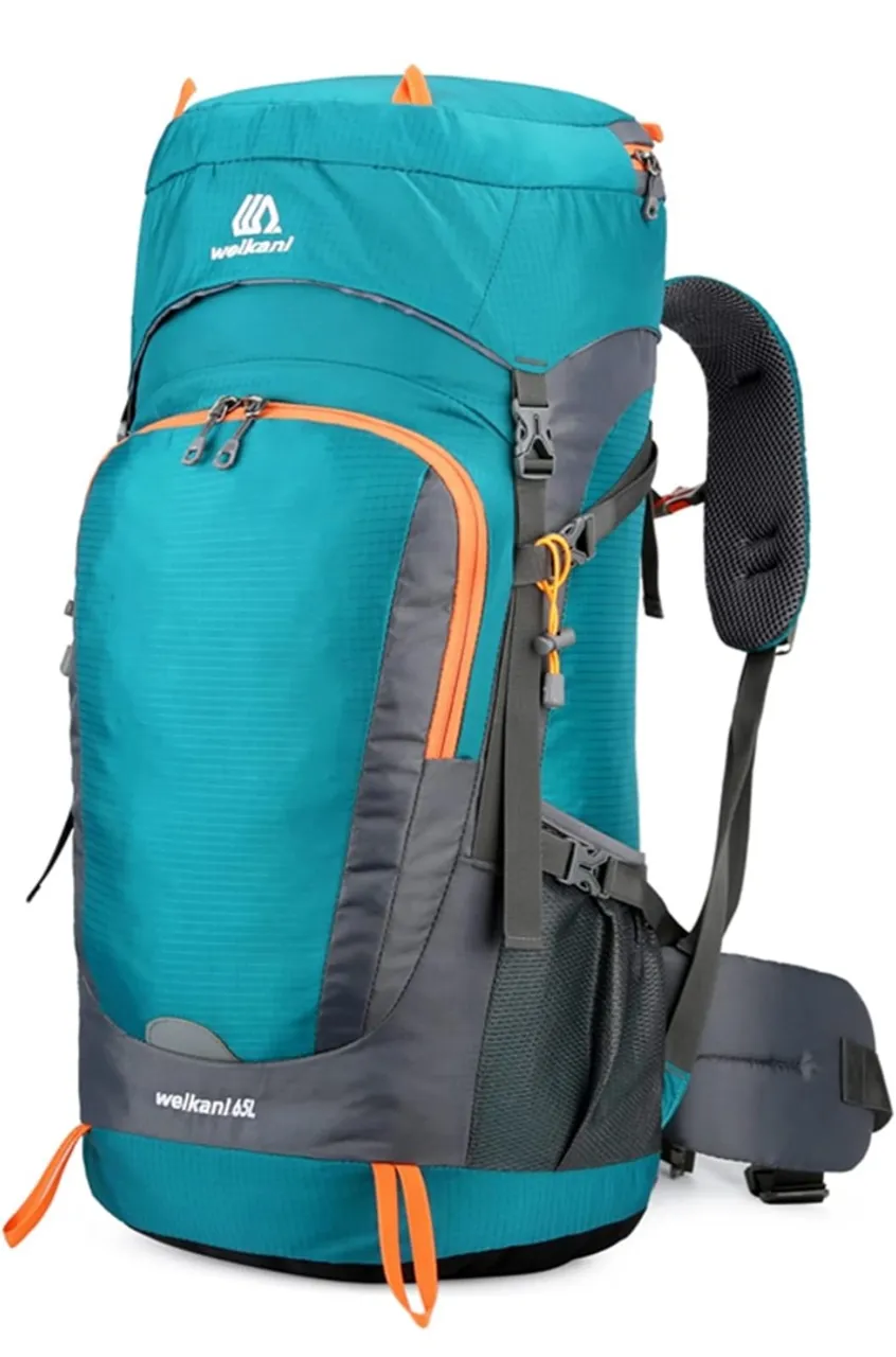 RYUE mochila 65L resistente à água, ideal para trilhas, camping, escalada e montanhismo.