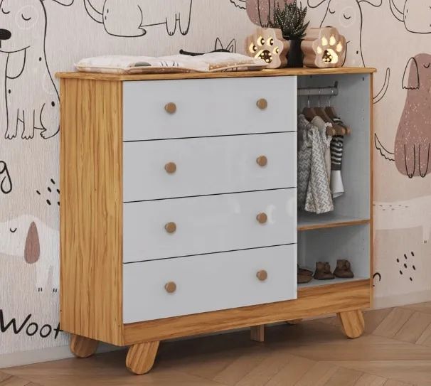 Comoda Infantil Pingo 1 Porta, 100% MDF - Peroba - Foto 5