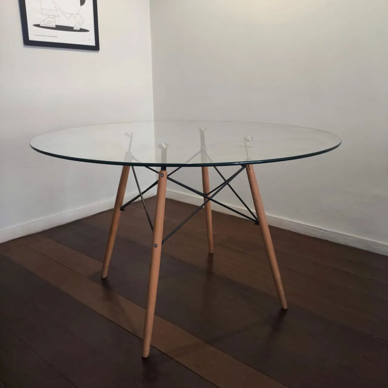 Mesa de Vidro 1,20 cm, com Base em Madeira