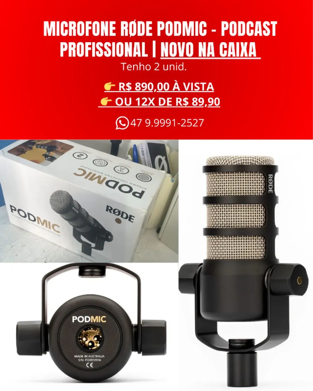 Microfone RØDE PodMic - Podcast Profissional | Novo na Caixa