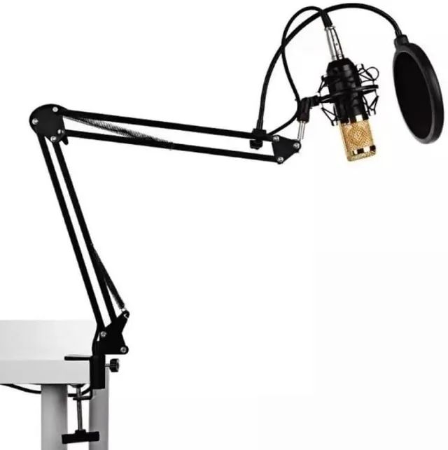 Kit Microfone Studio Gravação BM-800 + Pop Filter + Aranha + Braço Articulado