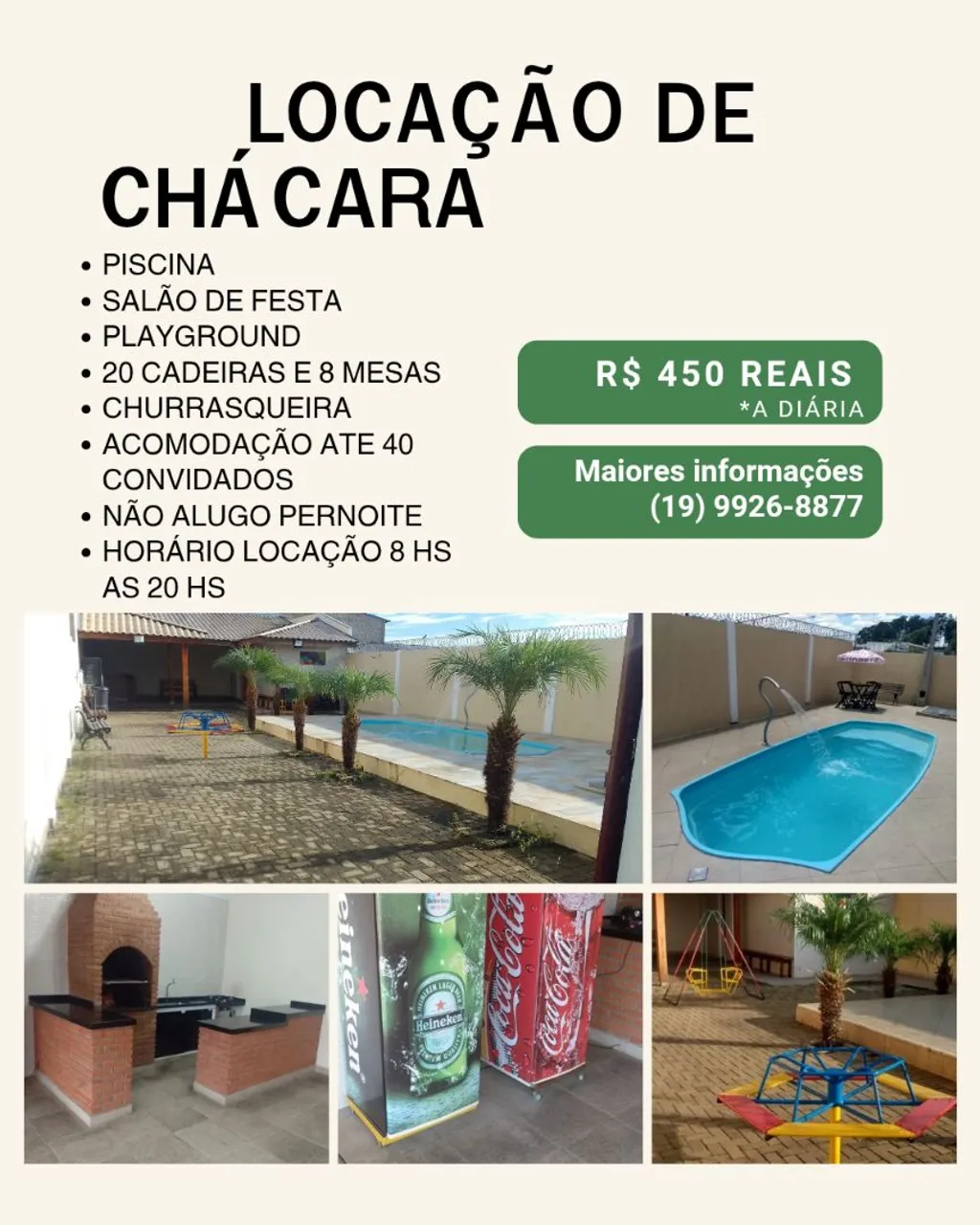 Chácara para Locação - Piscina, Churrasqueira e Salão de Festas
