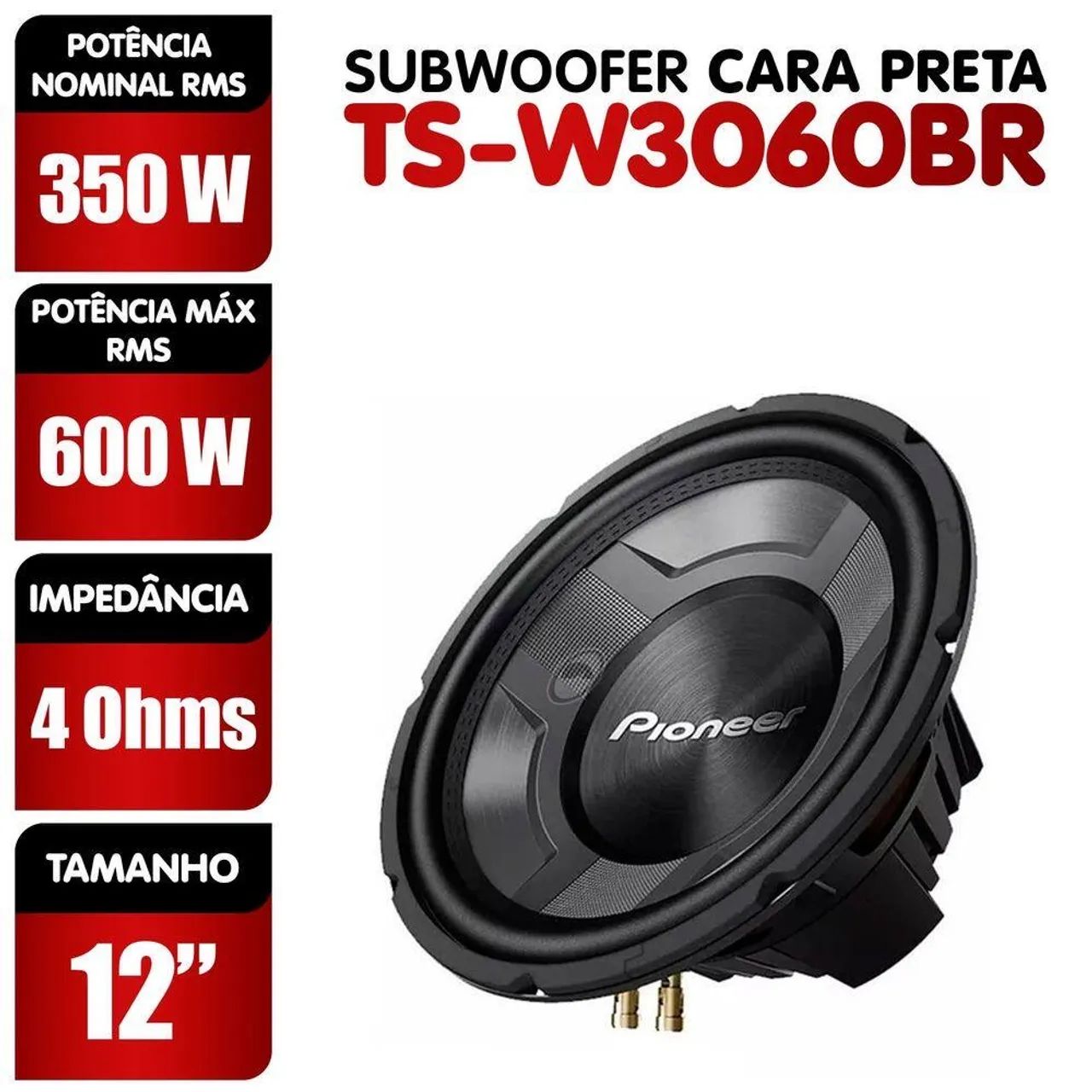 Par de Subwoofer 12 polegadas Pioneer 350wrms Cara Preta Ts-w3060br - Foto 2