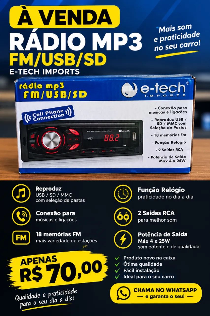 RÁDIO MP3 USB FM SD