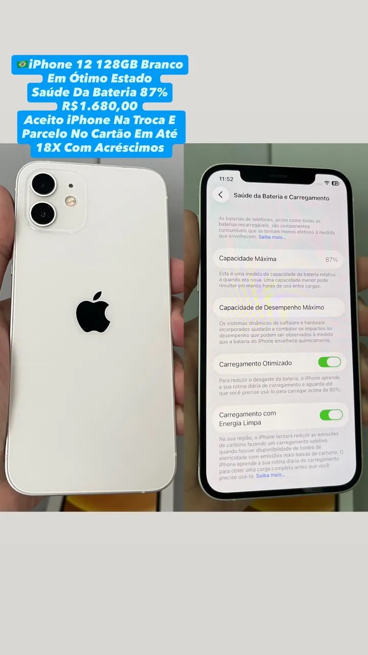 iPhone 12 128GB Branco | Saúde Da Bateria 87% Usado - Celulares e