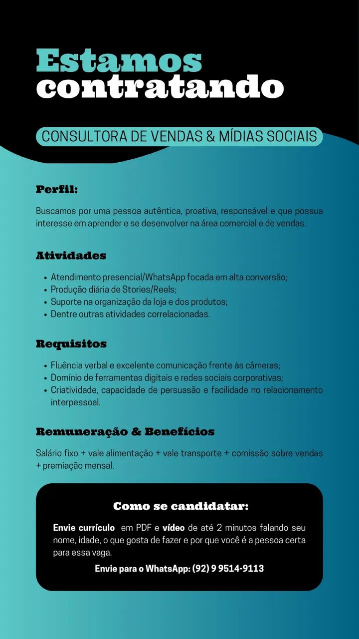 VAGA VENDEDORA COMERCIAL - Foto 2