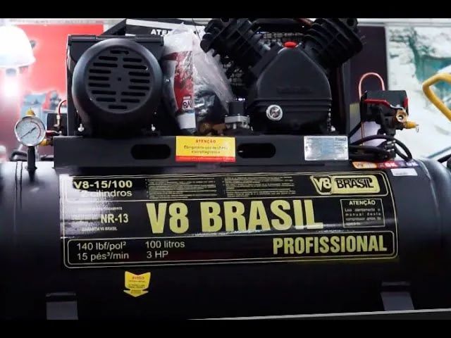 Compressor V8 Brasil PROFISSIONAL 100 LITROS 3HP 15 PÉS 2 CILINDROS 220V - Foto 2
