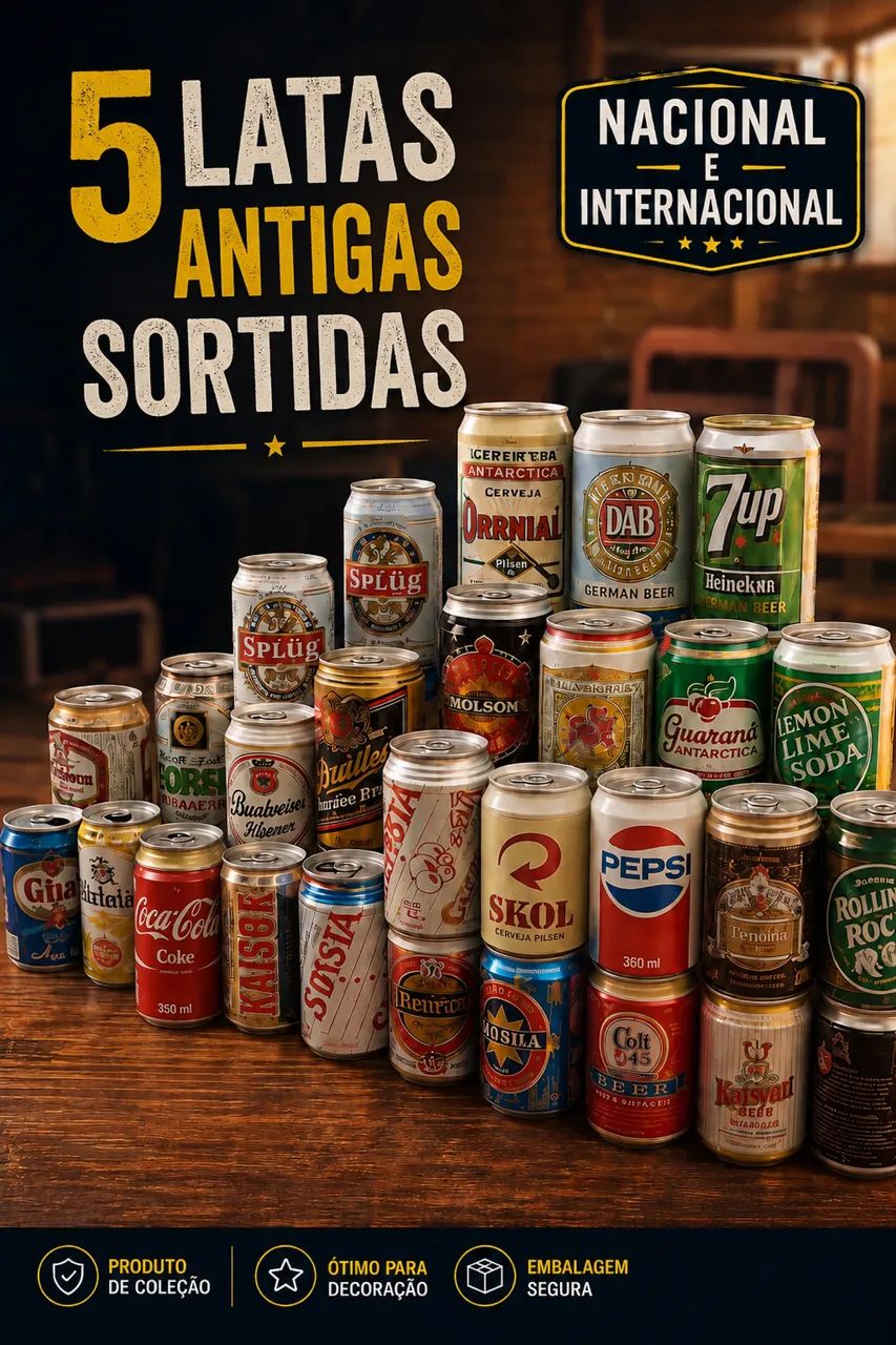 5 latas antigas sortidas, nacionais e internacionais