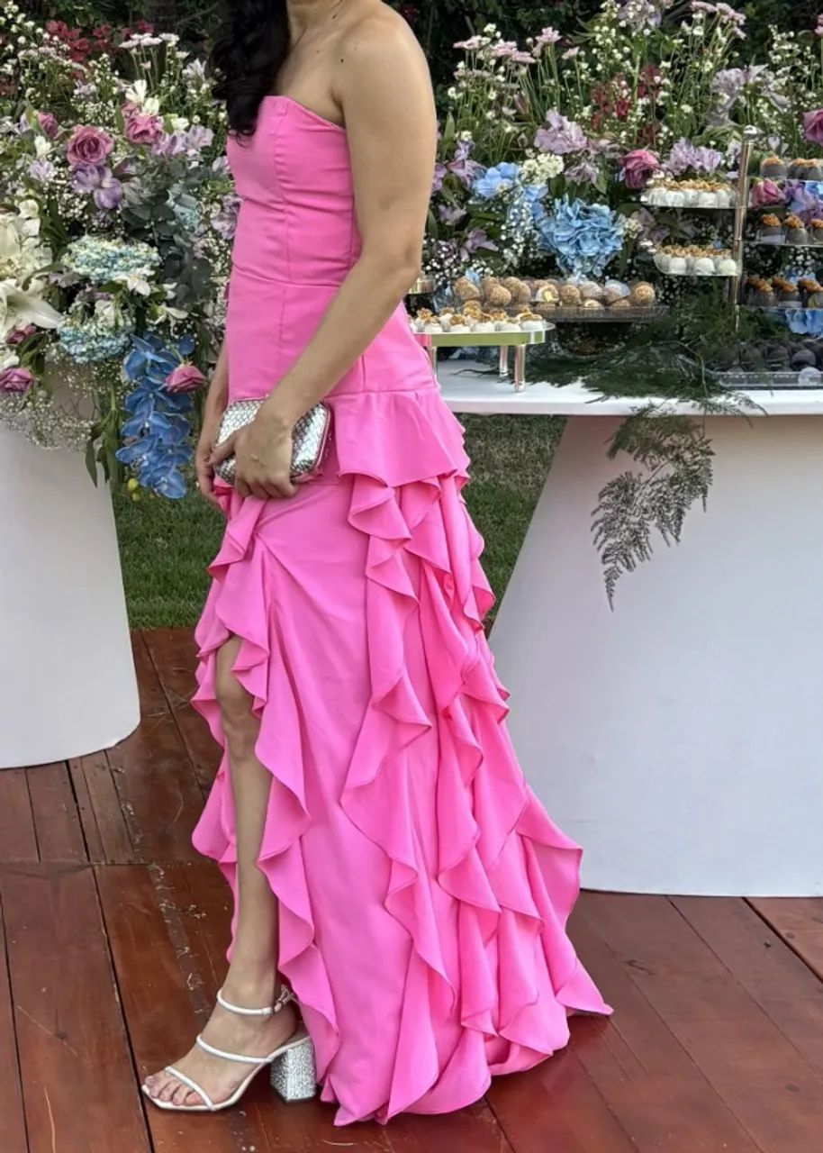 vestido longo tomara que caia rosa com babados 36 - Foto 4