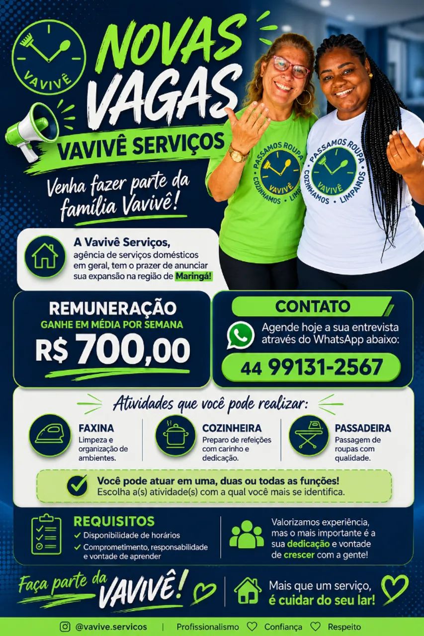 DIARISTA/DOMÉSTICA - VAVIVÊ MARINGÁ