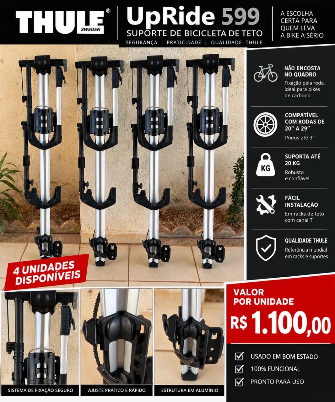 Suporte De Bicicleta Thule Upride Prateado - Foto 2