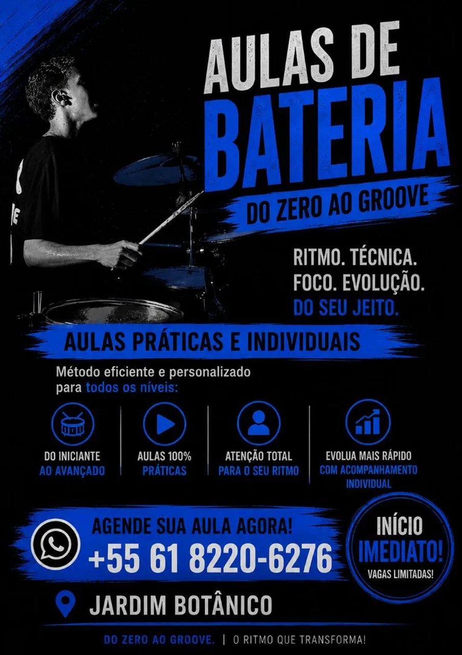 Aulas de bateria particulares 