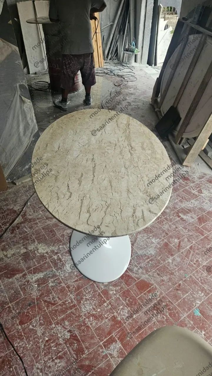 Mesa Base Jantar com tampo 140x080 travertino Bege Bahia