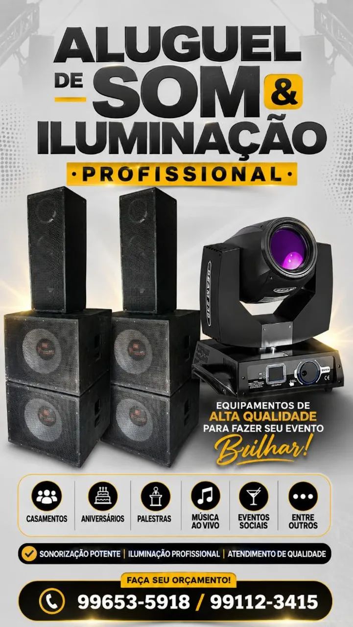Alugamos som e iluminação profissional para seu evento 