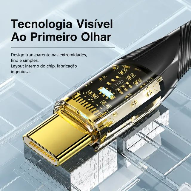 Cabo Essager USB-C para USB-C 100W 2m com LED - Novo - Foto 3