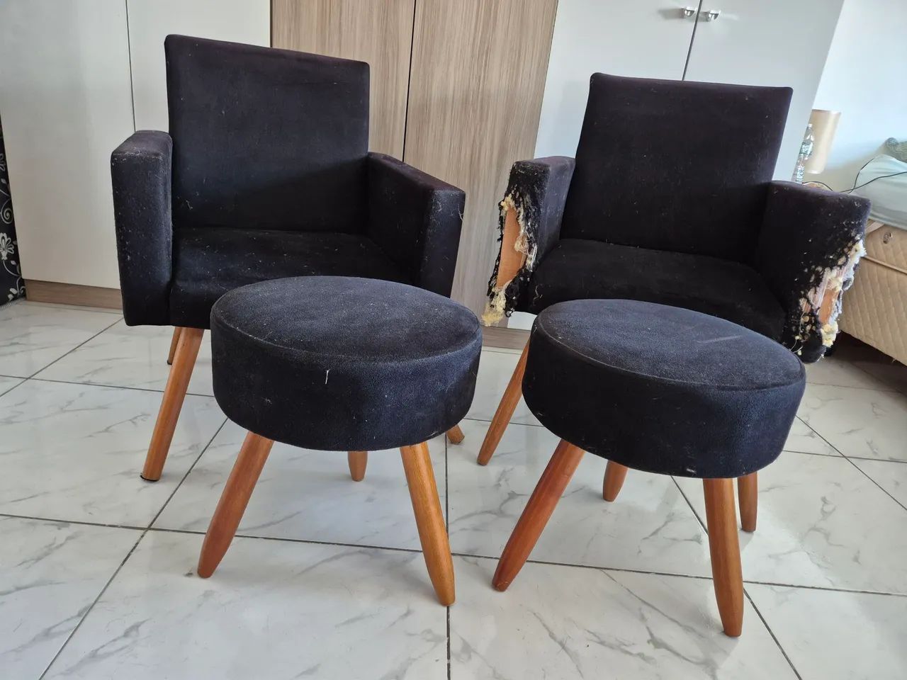 Donation - 2 Armchairs with Footstools (Used - Require Refurbishment)65581375501825124