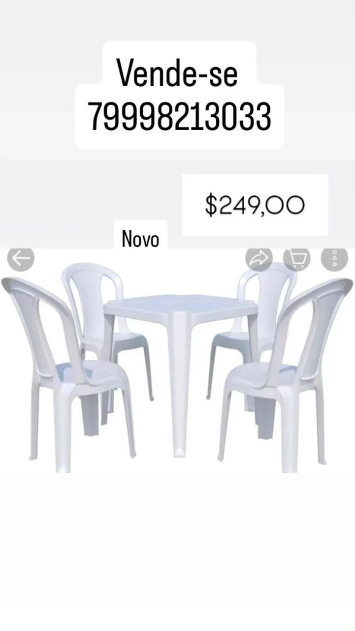 Jogo de mesa plástica com 4 cadeiras super resistente 