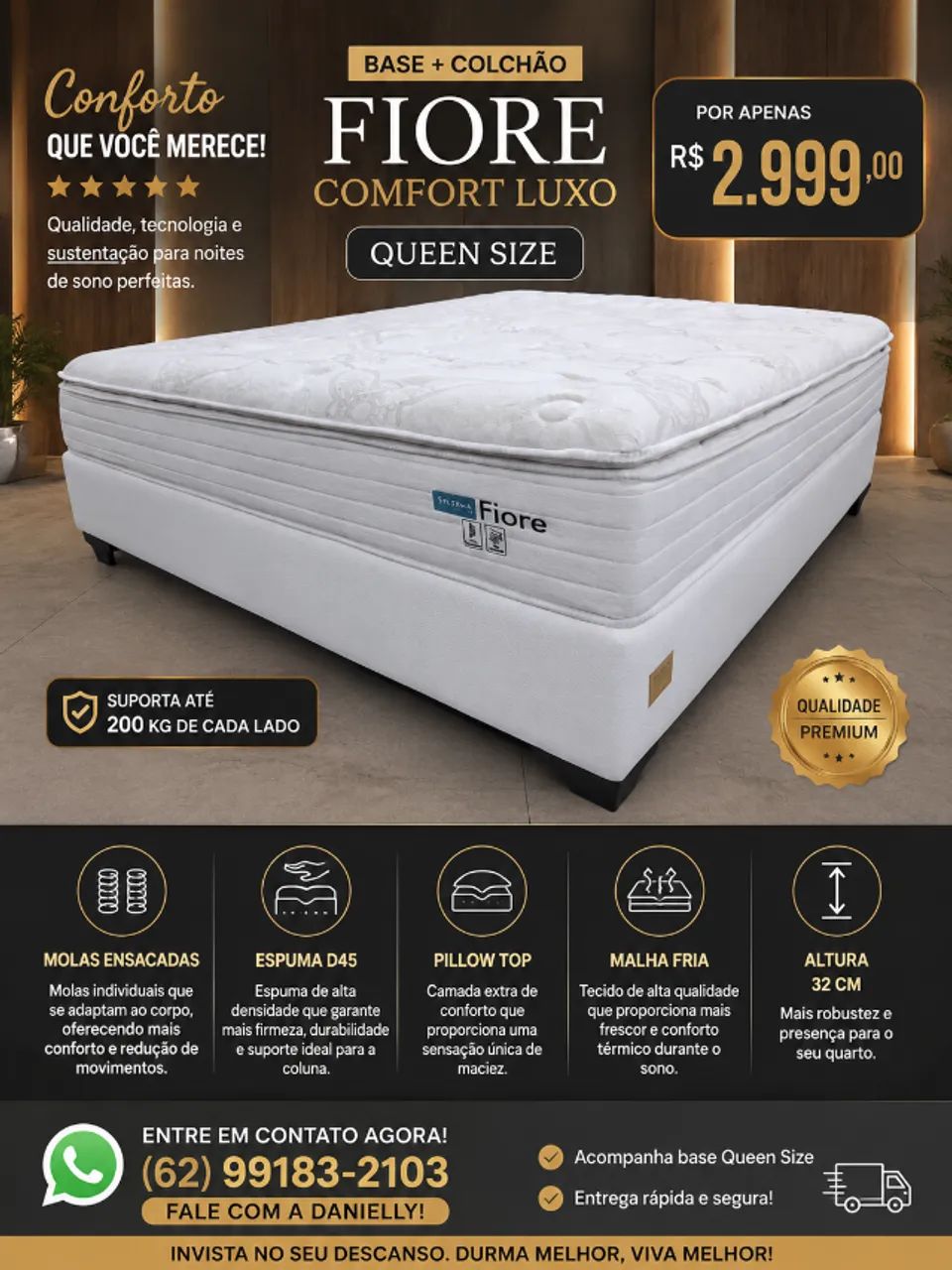 Base e Colchão Queen size da Probel Fiore comfort 