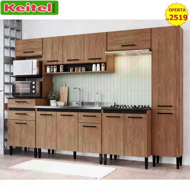 Cozinha Modulada Giovana 6 Peças Freijó / Preto