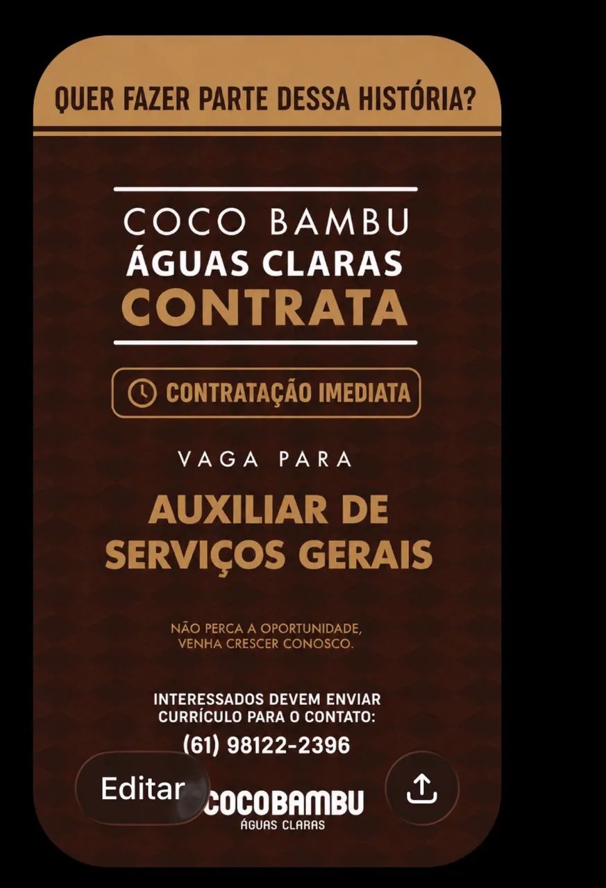 ? VAGA ABERTA | CONTRATAÇÃO IMEDIATA ?