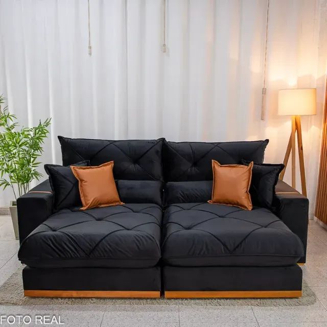 Sofá Retratil e Reclinável Gran Bello Preto. Pronta Entrega. 0202