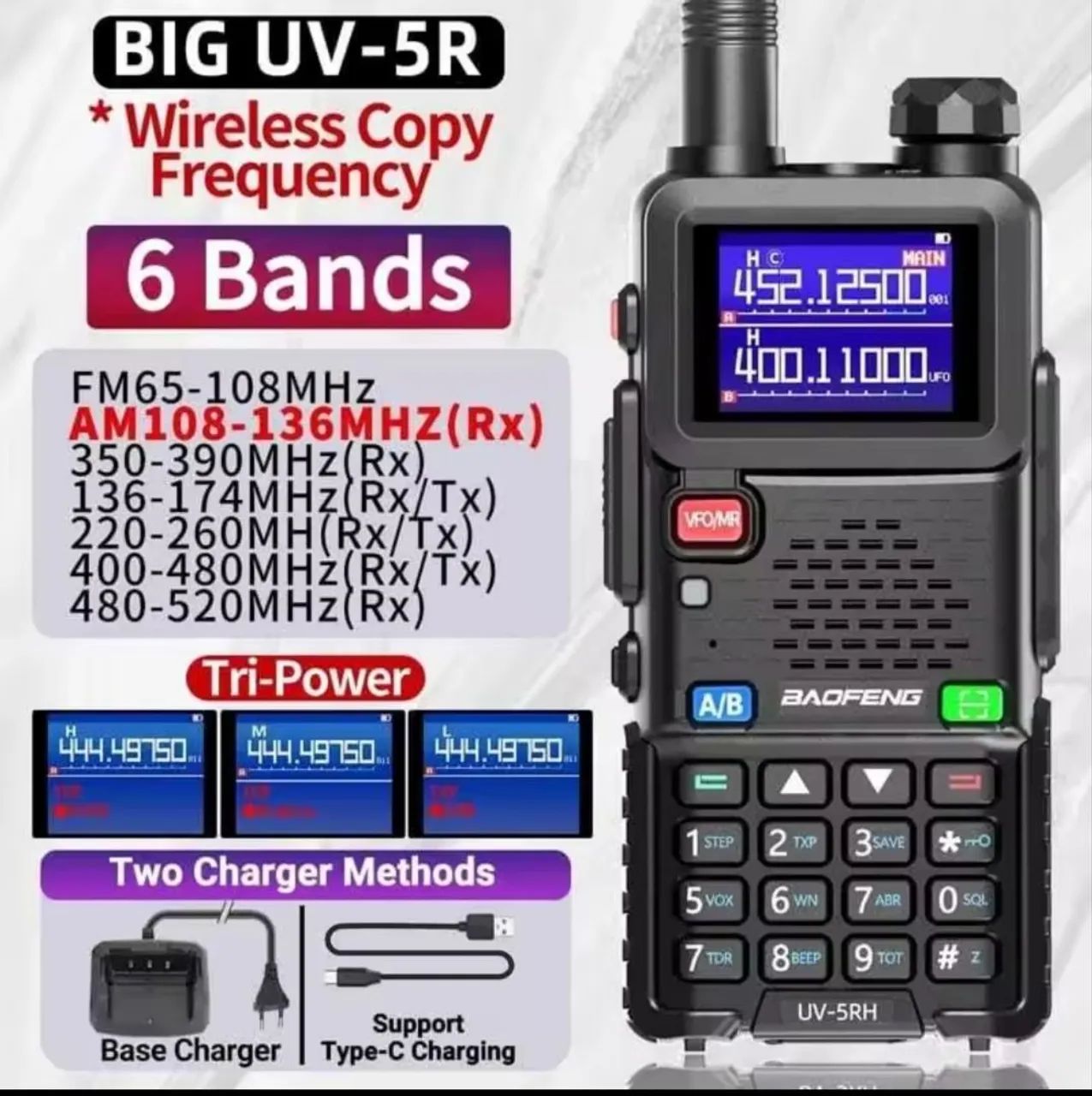 Lançamento Rádio Comunicador HT Baofeng UV5RH PRO GPS Triband Aviação VHF UHF analógico  - Foto 2