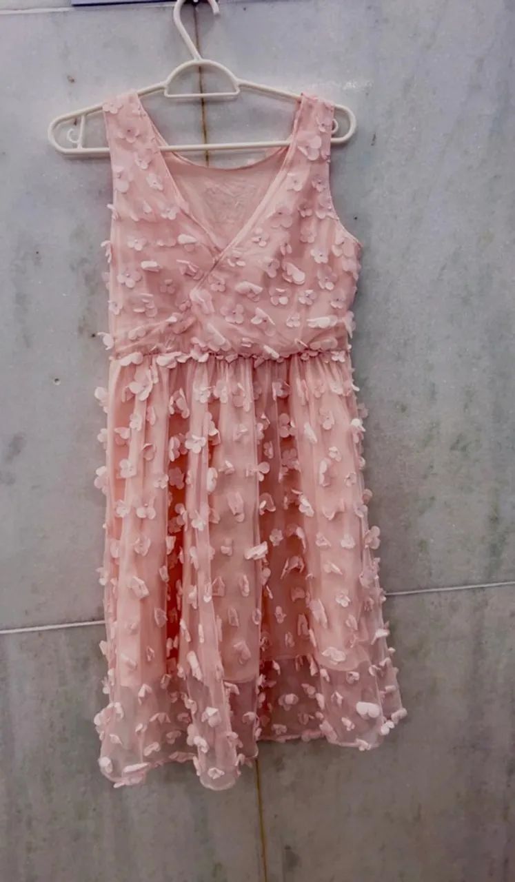Vestido Infantil Festa Rosa Romântico Floral Luxo - Flores em Alto Relevo 3D - Tam. 8 a 12 - Foto 2