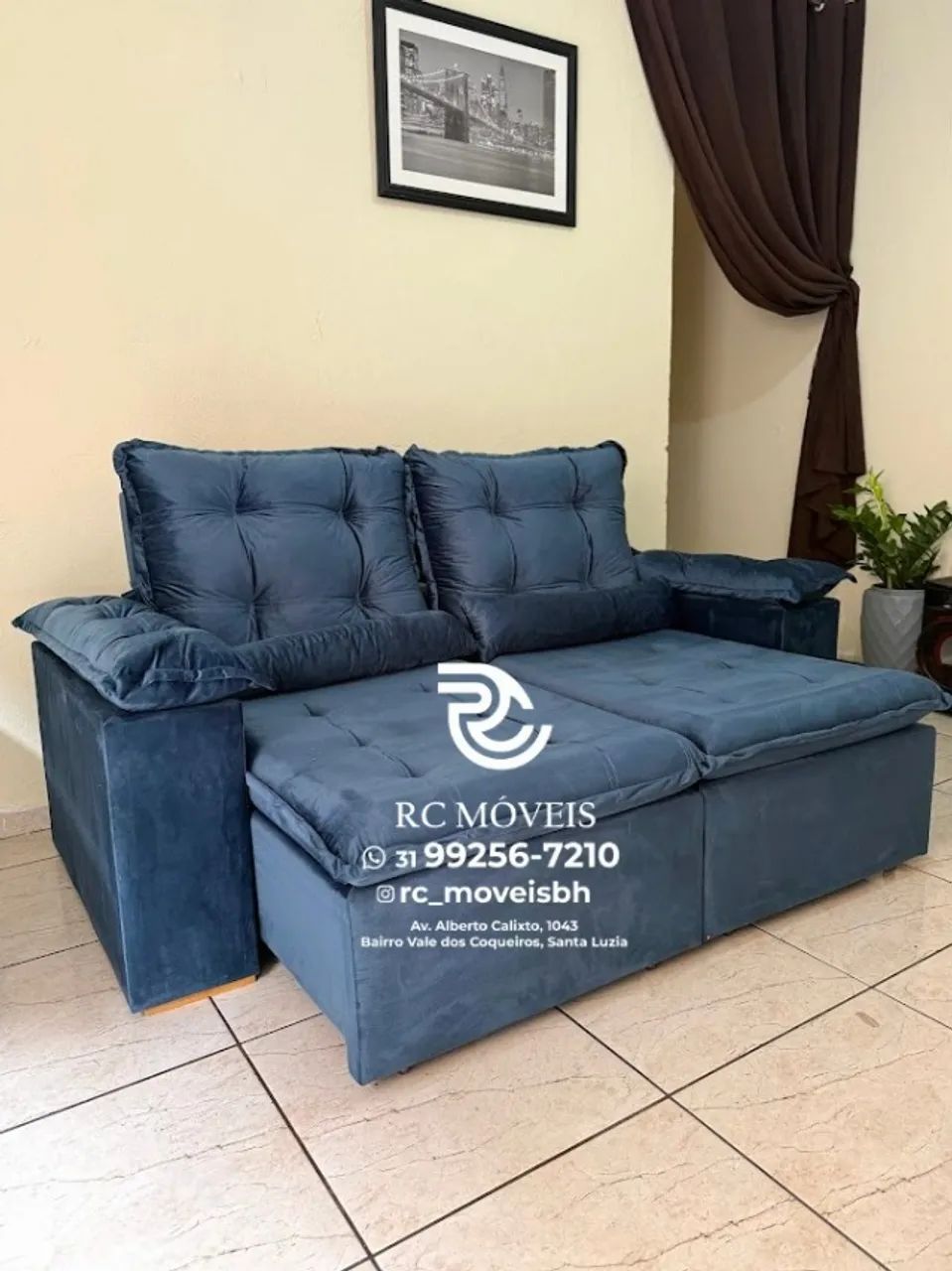 Sofá Retrátil e Reclinável 2m pillow 16cm  - tecido veludo - Otimo Preco - Foto 2