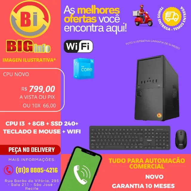 Pc Computador Big, Intel I3, 8gb Ddr3, Ssd 120gb, Wifi 