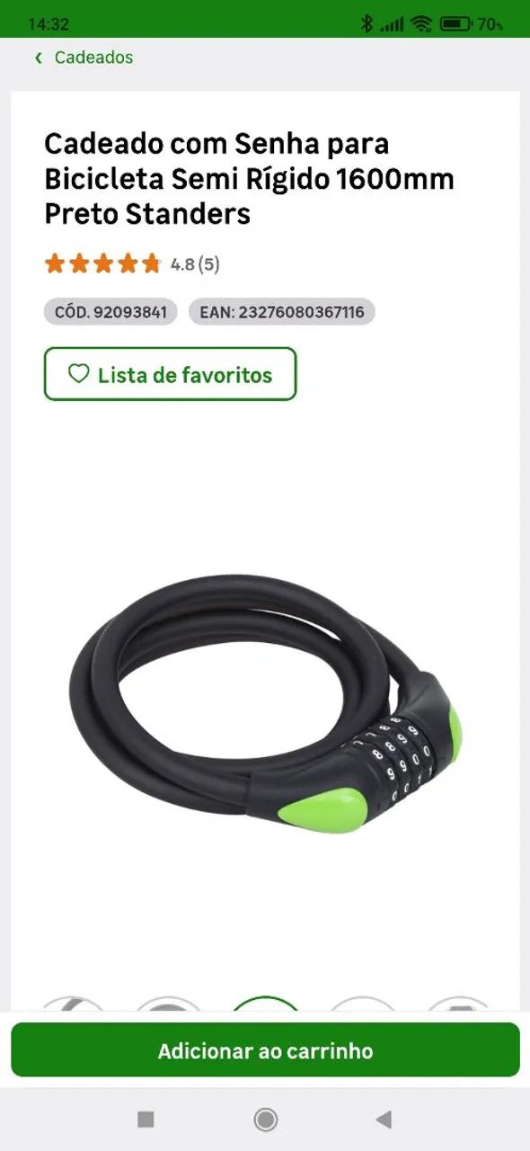 Cadeado com Senha para Bicicleta Semi Rígido 1600mm Preto Standers - Foto 4
