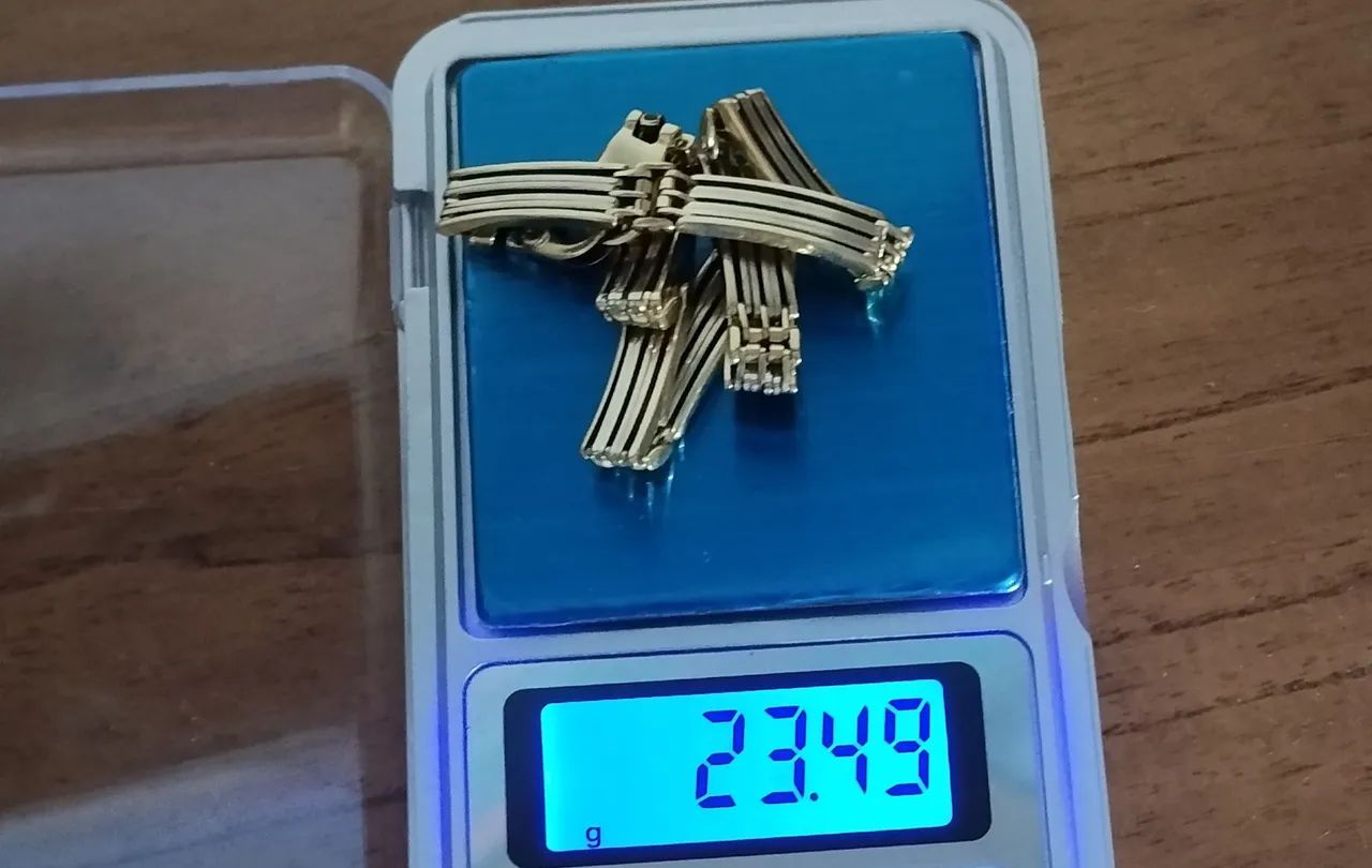Pulseira grossa e pesada ouro amarelo e branco 18 k. - Foto 2