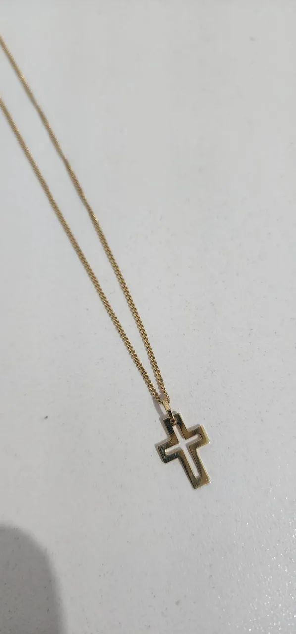 Corrente de ouro 18k pingente de cruz 