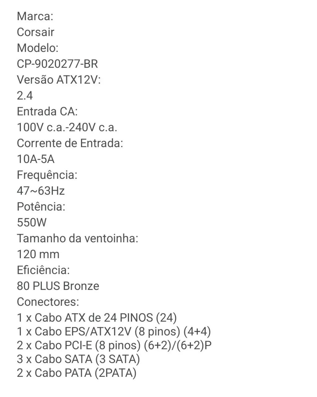 Fonte Atx Corsair CX550 80 Plus Bronze - Foto 2
