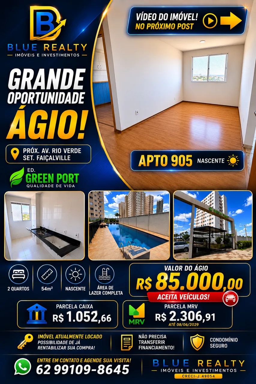 Oportunidade Ágio Av.Rio verde 2 quartos 