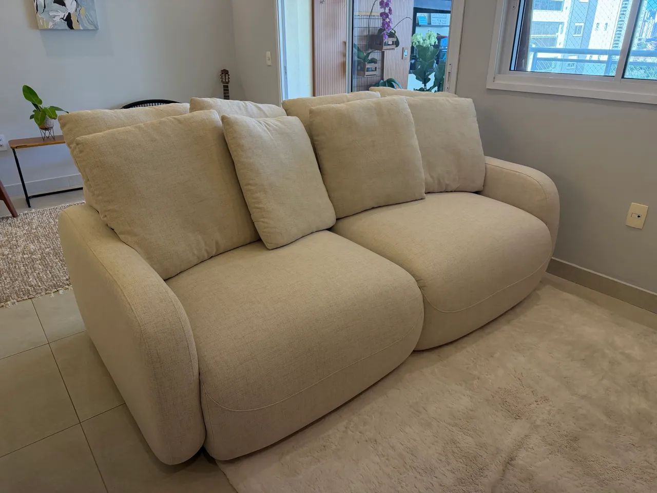 Sofá retrátil linho cru com design moderno 210 cm - Foto 5