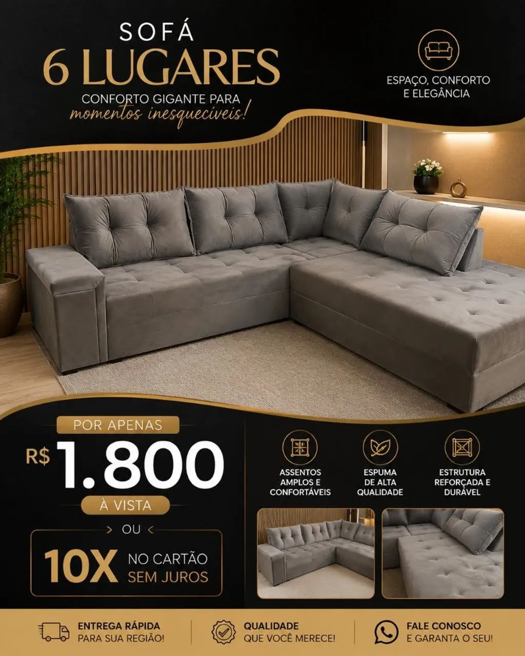 Sofá,bem estofado e reforçado de qualidade 