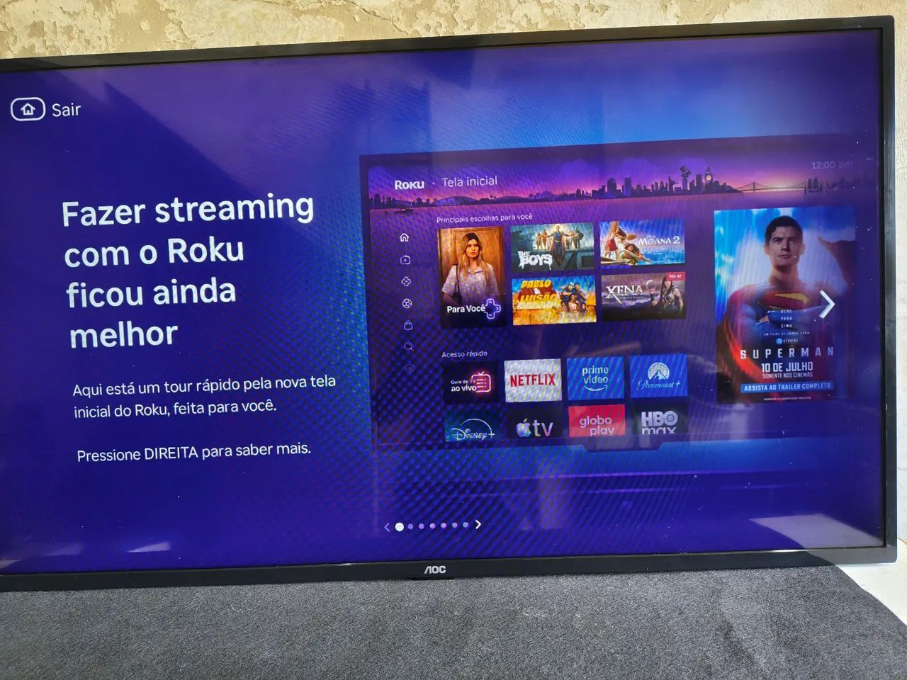 TV AOC 43 polegadas smart com sistema  roku