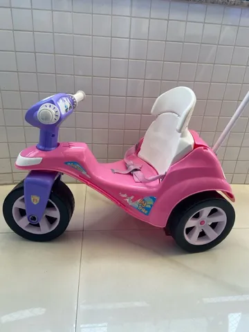 Triciclo Infantil Moto Uno Rosa C/ Empurrador Ou Pedal