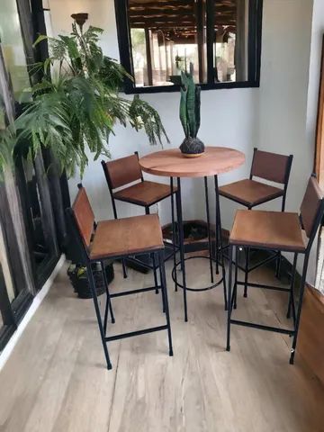 Jogo Bistrô Fixo Com 4 Banquetas Rústico  - Foto 4