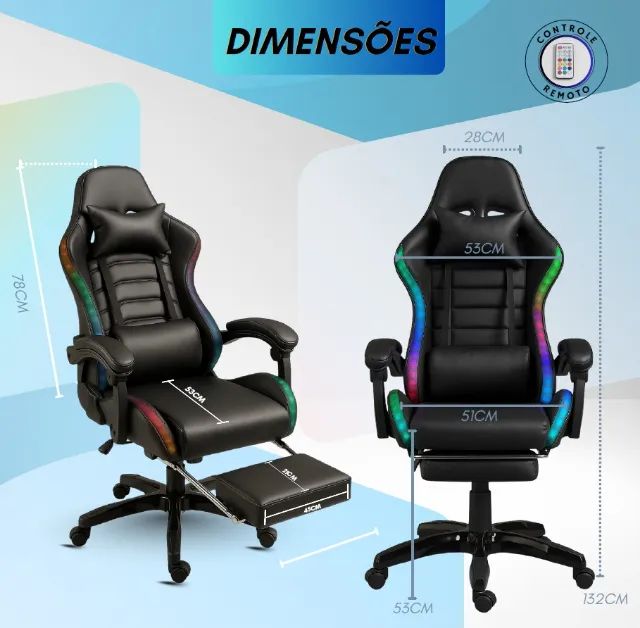 Cadeira Gamer LED Profissional Setup Jogos Escritório Executiva Confortável Premium - Foto 4