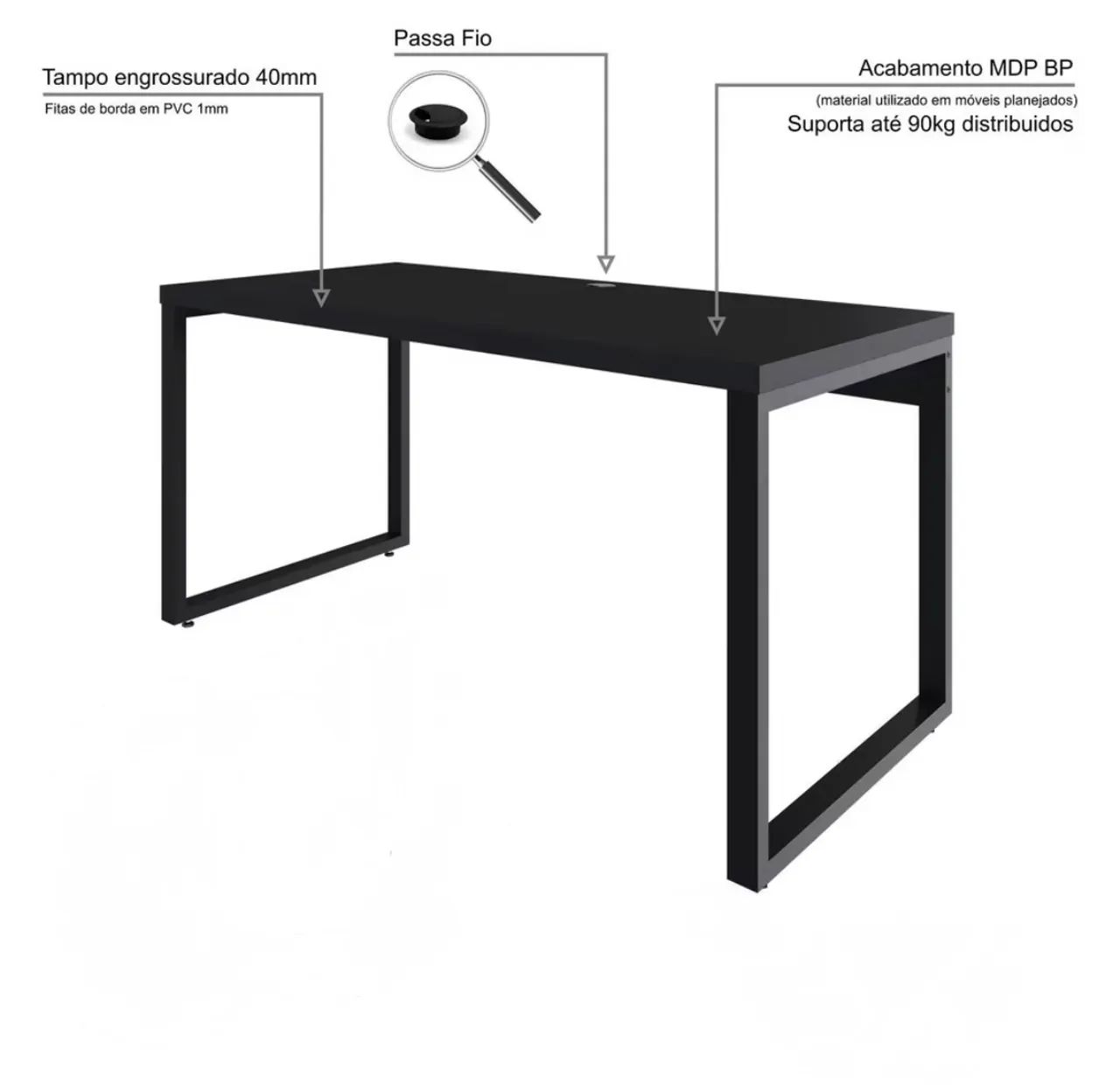 Tampo preto de mesa 150x70