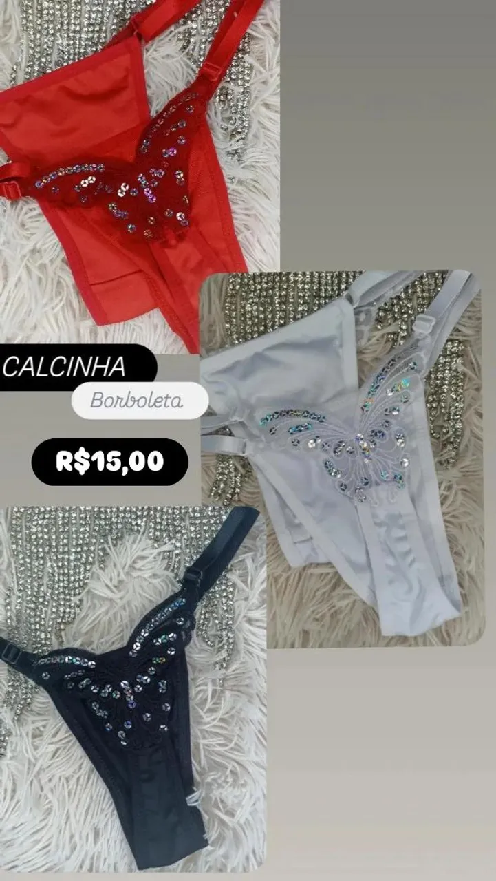 Calcinha Borboleta com Detalhes em Paetês - R$15,00